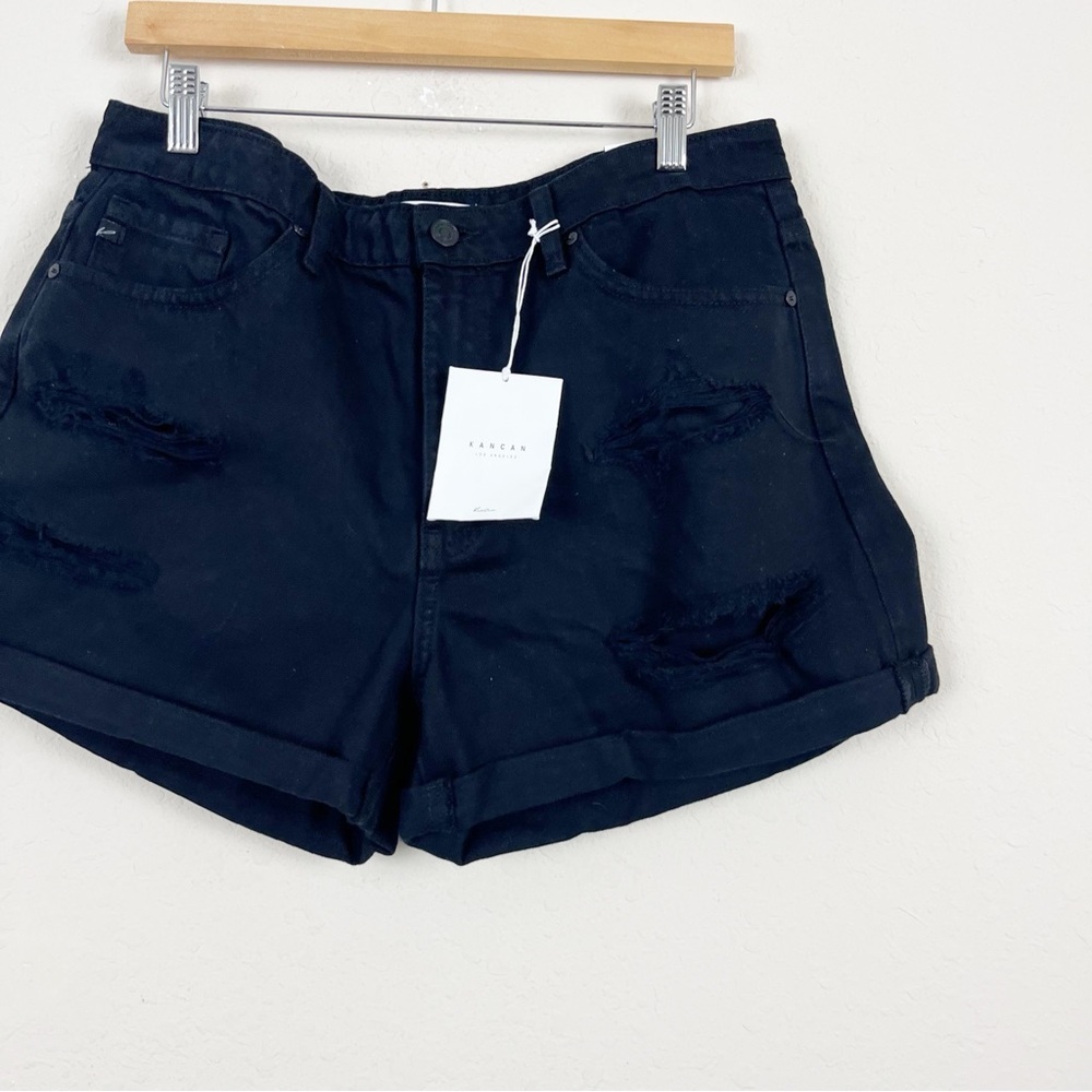 Kancan Black Distressed High Rise Shorts Size XL - Picture 4 of 6